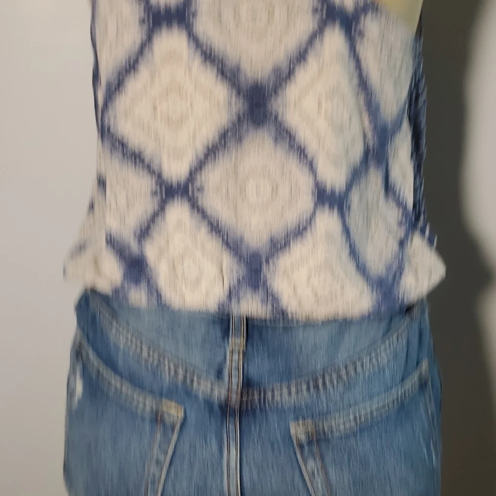 Free People Indigo Call On Me Tank Size S Blue and Cream Blouse